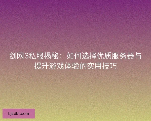 剑网3私服揭秘：如何选择优质服务器与提升游戏体验的实用技巧